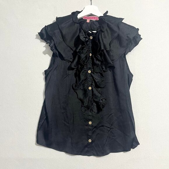 Vintage stretchy silk black ruffled blouse by Manoush French designer - Picture 1 of 5